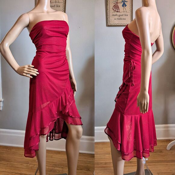 Vintage Y2K BCX Midi Dress Prom Tango Siren Glitter Ruffle Salsa Whimsygoth L - Picture 1 of 14